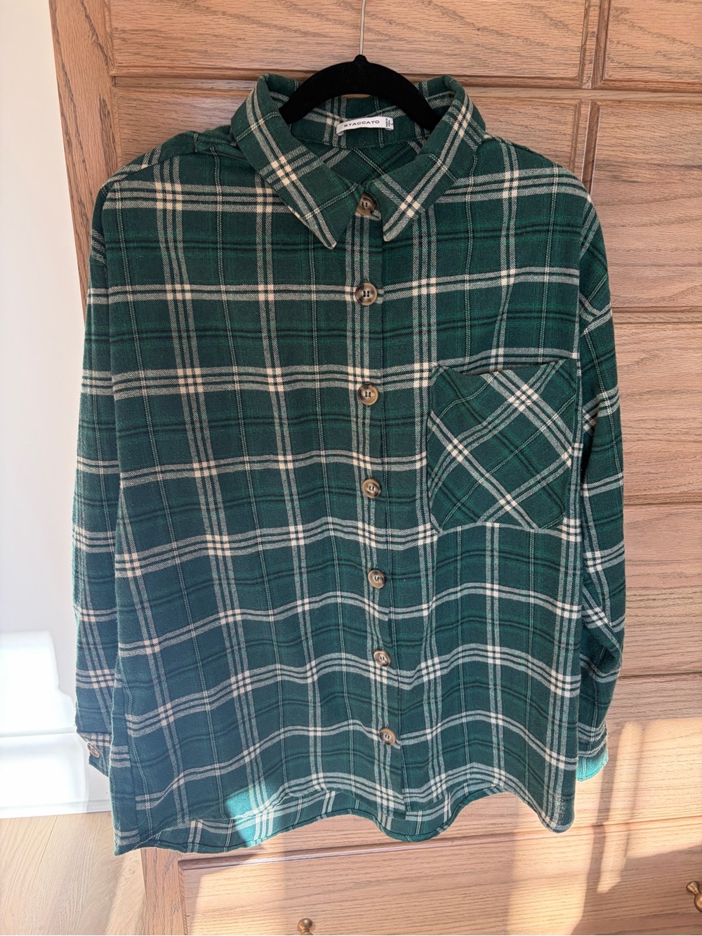 Green Plaid Flannel Button-Up Shirt L